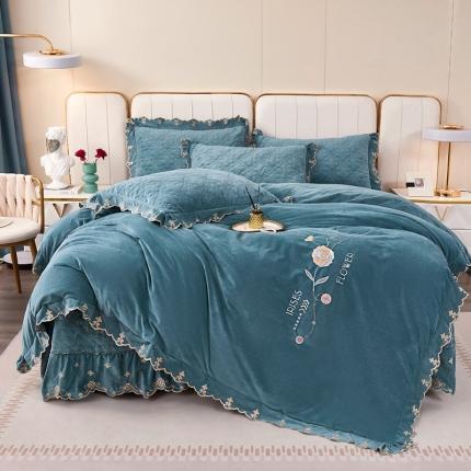 卡迪亚 2023新款婴儿绒床盖款刺绣四件套床裙系列 孔雀兰