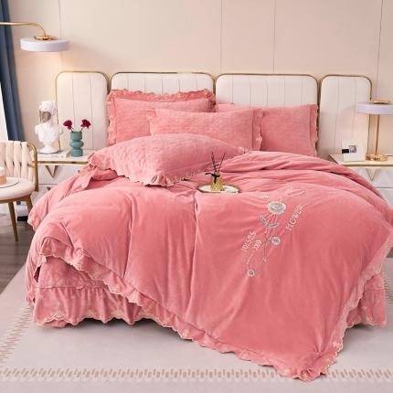 卡迪亚 2023新款婴儿绒床盖款刺绣四件套床裙系列 胭脂红