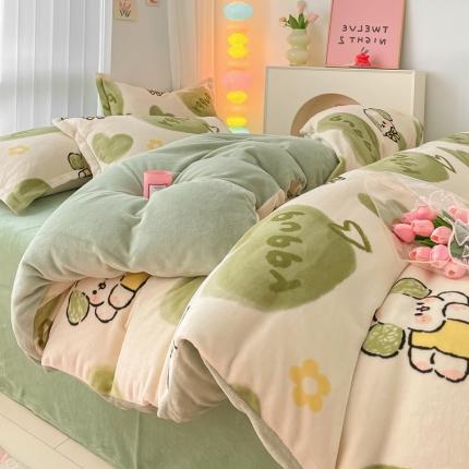 91家纺网 家纺一手货源 找家纺 莱米家纺 2023新款牛奶绒印花单被套法莱绒 爱心小狗