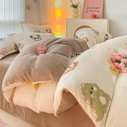 91家纺网 家纺一手货源 找家纺 莱米家纺 2023新款牛奶绒印花单被套法莱绒 动物世界