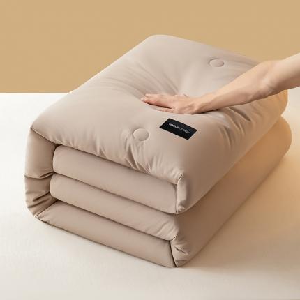 91家纺网 家纺一手货源 找家纺 一加一 2025新款双拼贴标大豆被 卡其拼灰