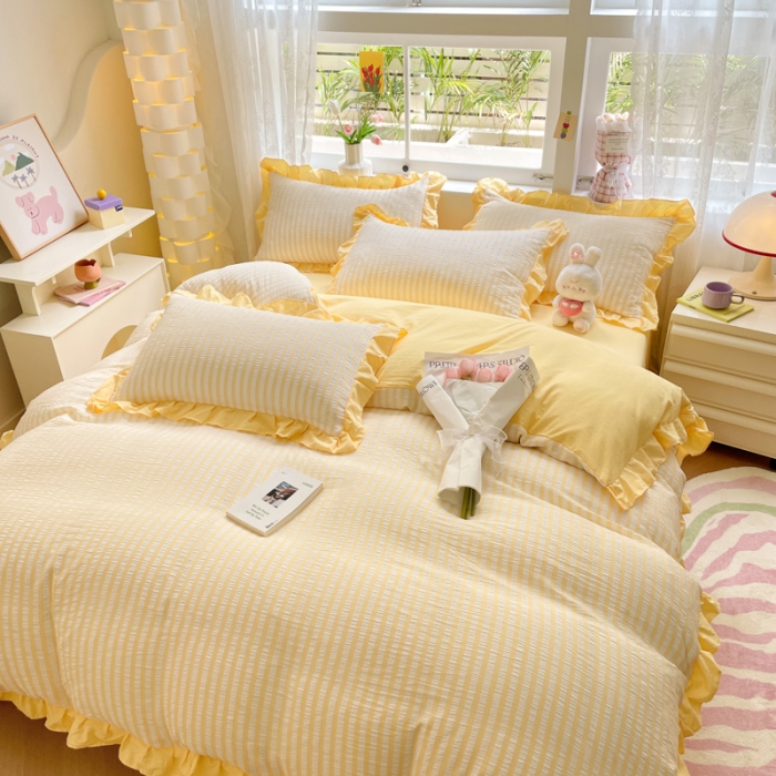 91家纺网 家纺一手货源 找家纺 （总）ab家纺 2023新品竖条纹泡泡纱四件套