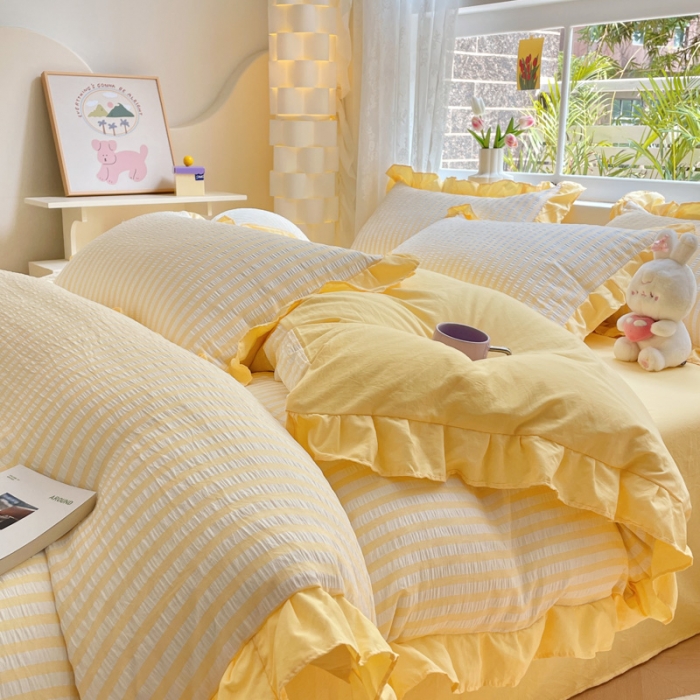 91家纺网 家纺一手货源 找家纺 （总）ab家纺 2023新品竖条纹泡泡纱四件套