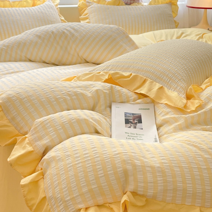 91家纺网 家纺一手货源 找家纺 （总）ab家纺 2023新品竖条纹泡泡纱四件套