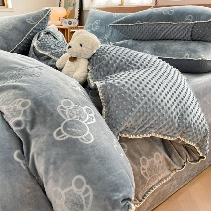 慕希2024新款贝壳边婴儿绒牛奶豆豆绒提花保暖绒四件套 胖胖熊-灰