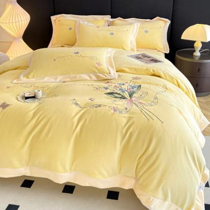 91家纺网 家纺一手货源 找家纺 总2024牛奶绒刺绣四件套8.5斤加厚全消光牛奶绒面料宝宝法兰水晶绒