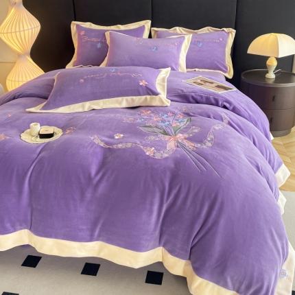 91家纺网 家纺一手货源 找家纺 总2024牛奶绒刺绣四件套8.5斤加厚全消光牛奶绒面料宝宝法兰水晶绒