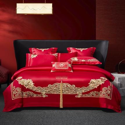 91家纺网 家纺一手货源 找家纺 高大尚 2023新款40s全工艺喷气纯棉婚庆多件套 吉祥富贵-金