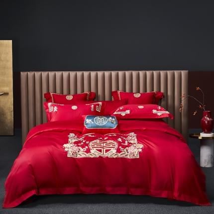 91家纺网 家纺一手货源 找家纺 高大尚 2023新款40s全工艺喷气纯棉婚庆多件套 福泽绵绵