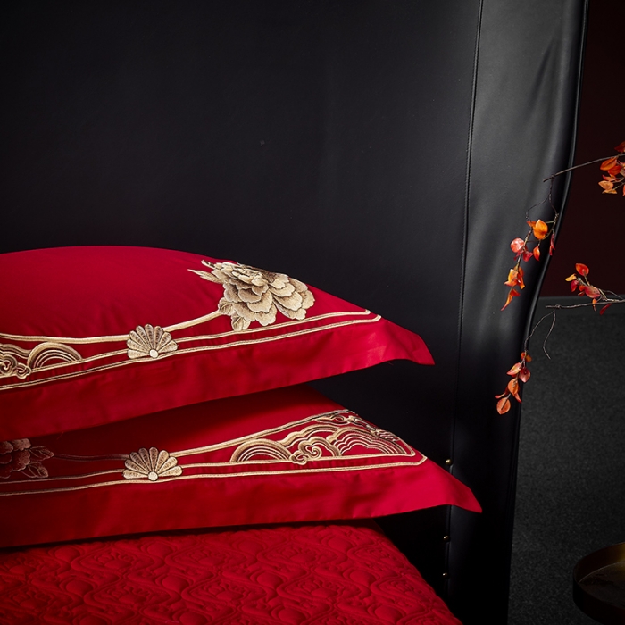 91家纺网 家纺一手货源 找家纺 高大尚 2023新款40s全工艺喷气纯棉婚庆多件套 吉祥富贵-金