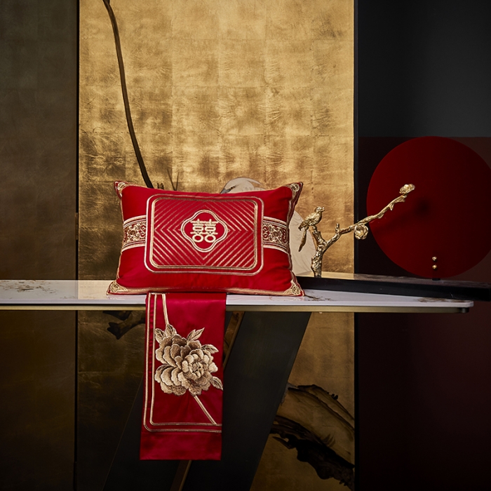 91家纺网 家纺一手货源 找家纺 高大尚 2023新款40s全工艺喷气纯棉婚庆多件套 吉祥富贵-金