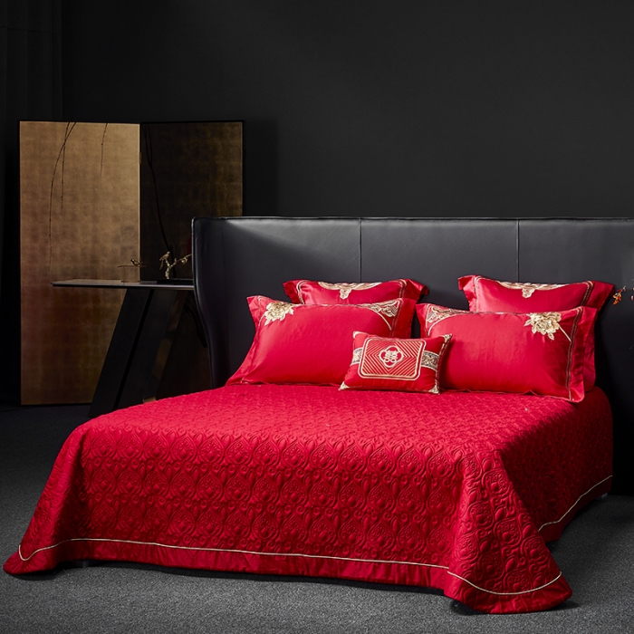 91家纺网 家纺一手货源 找家纺 高大尚 2023新款40s全工艺喷气纯棉婚庆多件套 吉祥富贵-红