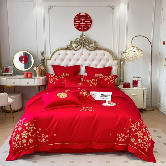 91家纺网 家纺一手货源 找家纺 欧乐蒂 2025新款全棉婚庆四件套 金枝玉叶