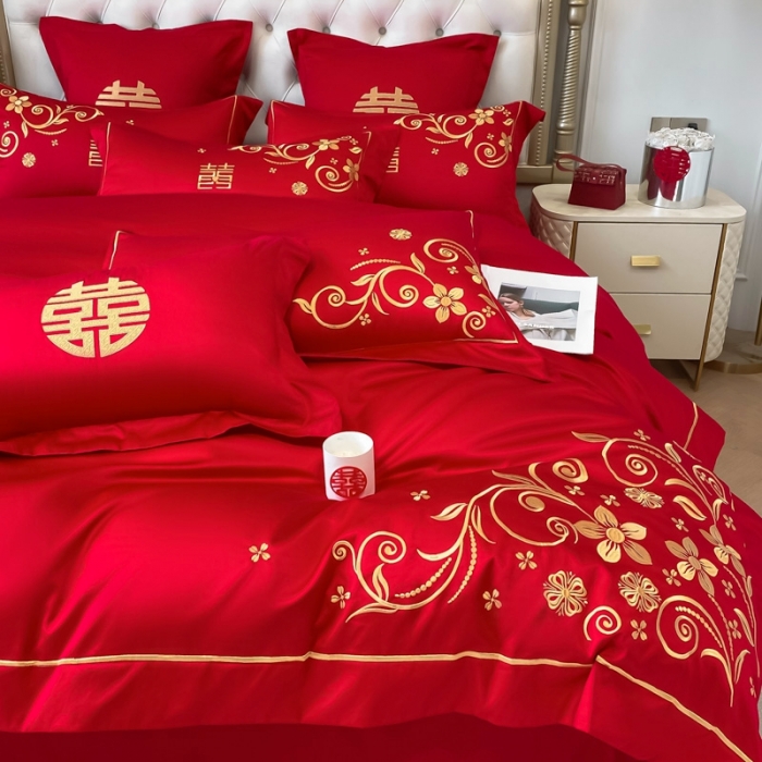 91家纺网 家纺一手货源 找家纺 欧乐蒂 2025新款全棉婚庆四件套 金枝玉叶