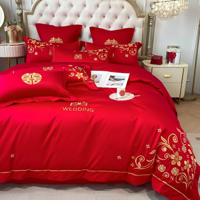 91家纺网 家纺一手货源 找家纺 欧乐蒂 2025新款全棉婚庆四件套 金枝玉叶