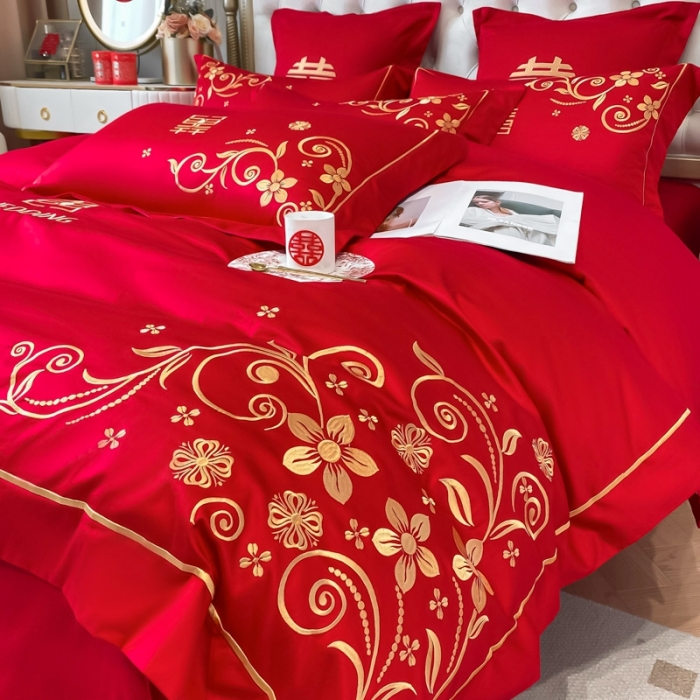 91家纺网 家纺一手货源 找家纺 欧乐蒂 2025新款全棉婚庆四件套 金枝玉叶