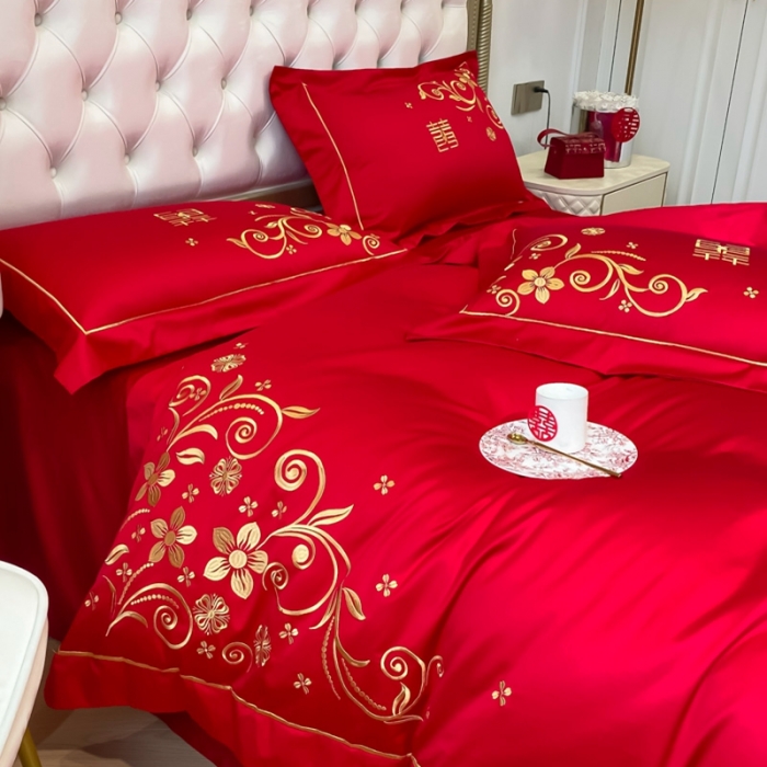 91家纺网 家纺一手货源 找家纺 欧乐蒂 2025新款全棉婚庆四件套 金枝玉叶