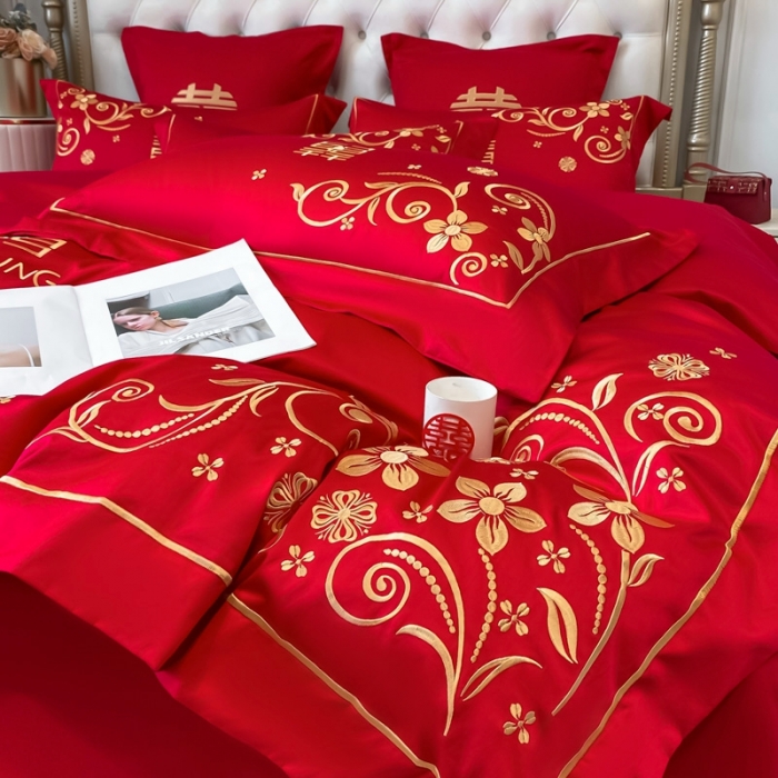 91家纺网 家纺一手货源 找家纺 欧乐蒂 2025新款全棉婚庆四件套 金枝玉叶