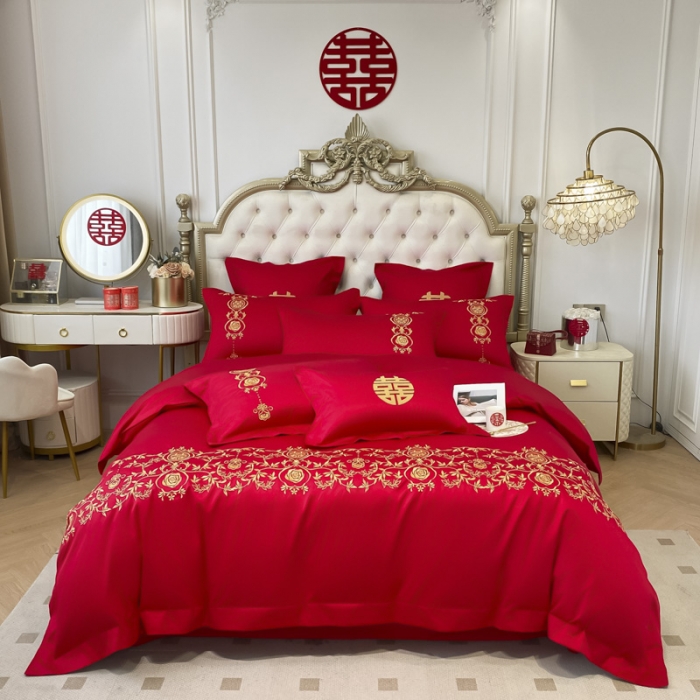 91家纺网 家纺一手货源 找家纺 欧乐蒂 2025新款全棉婚庆四件套 喜事连连