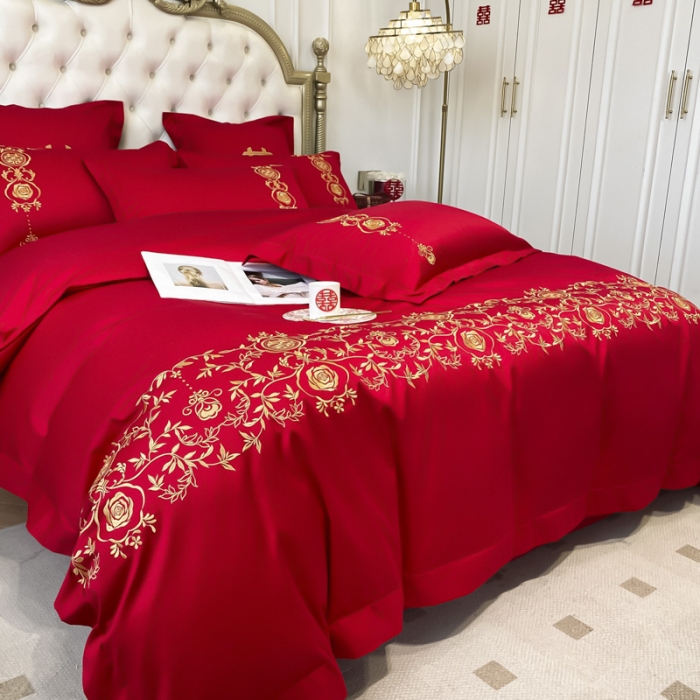 91家纺网 家纺一手货源 找家纺 欧乐蒂 2025新款全棉婚庆四件套 喜事连连