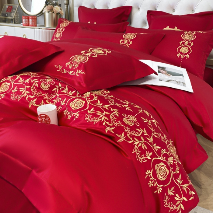 91家纺网 家纺一手货源 找家纺 欧乐蒂 2025新款全棉婚庆四件套 喜事连连