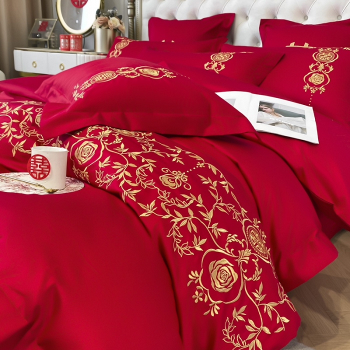 91家纺网 家纺一手货源 找家纺 欧乐蒂 2025新款全棉婚庆四件套 喜事连连