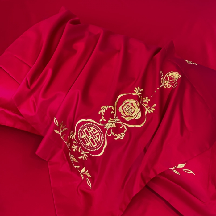 91家纺网 家纺一手货源 找家纺 欧乐蒂 2025新款全棉婚庆四件套 喜事连连