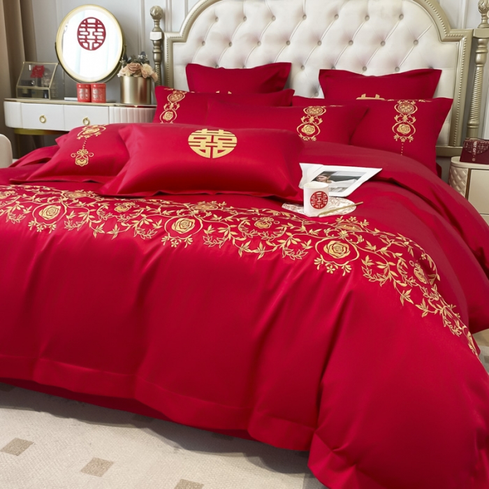 91家纺网 家纺一手货源 找家纺 欧乐蒂 2025新款全棉婚庆四件套 喜事连连