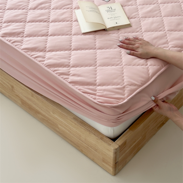 91家纺网 家纺一手货源 找家纺 三味舒屋 2024新款磨毛三防夹棉床笠床垫保护罩 清新粉