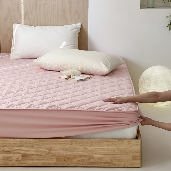 91家纺网 家纺一手货源 找家纺 三味舒屋 2024新款磨毛三防夹棉床笠床垫保护罩 清新粉