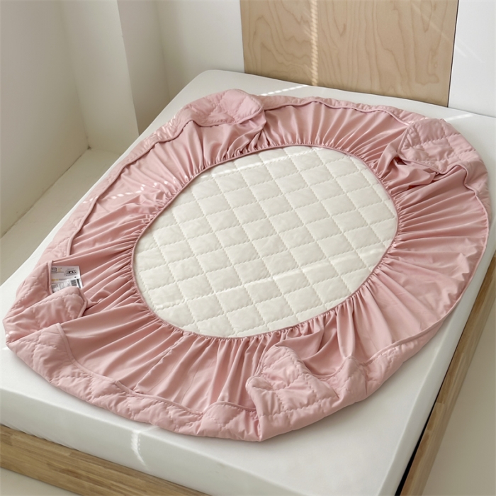 91家纺网 家纺一手货源 找家纺 三味舒屋 2024新款磨毛三防夹棉床笠床垫保护罩 清新粉