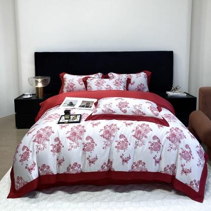 优悦 2023新款轻奢磨毛四件套-花玉成妆 花玉成妆-红