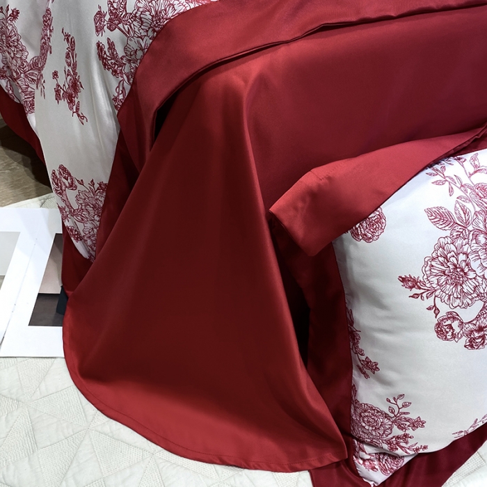 91家纺网 家纺一手货源 找家纺 优悦 2023新款轻奢磨毛四件套-花玉成妆 花玉成妆-红