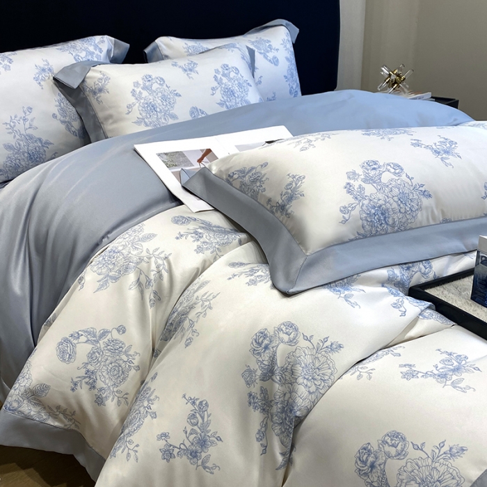 91家纺网 家纺一手货源 找家纺 优悦 2023新款轻奢磨毛四件套-花玉成妆 花玉成妆-灰