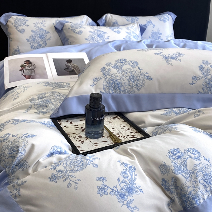 91家纺网 家纺一手货源 找家纺 优悦 2023新款轻奢磨毛四件套-花玉成妆 花玉成妆-蓝