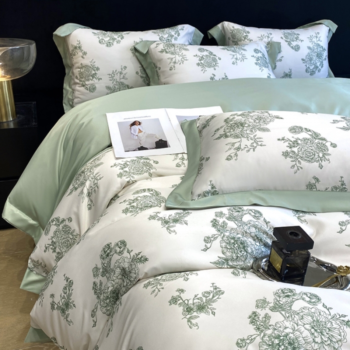 91家纺网 家纺一手货源 找家纺 优悦 2023新款轻奢磨毛四件套-花玉成妆 花玉成妆-绿