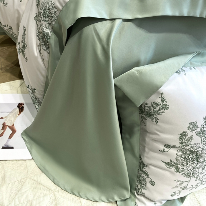 91家纺网 家纺一手货源 找家纺 优悦 2023新款轻奢磨毛四件套-花玉成妆 花玉成妆-绿