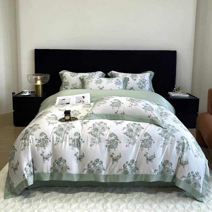 91家纺网 家纺一手货源 找家纺 优悦 2023新款轻奢磨毛四件套-花玉成妆 花玉成妆-绿