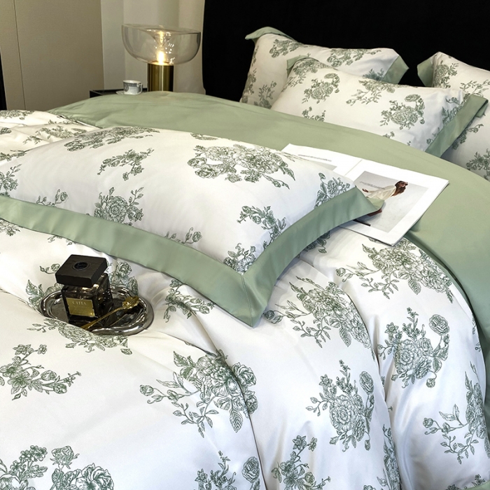 91家纺网 家纺一手货源 找家纺 优悦 2023新款轻奢磨毛四件套-花玉成妆 花玉成妆-绿