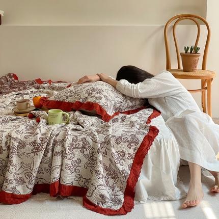 91家纺网 家纺一手货源 找家纺 麻依 2023新款韩系风全棉长绒棉四层纱布床盖纯棉毛巾被蘑菇兔