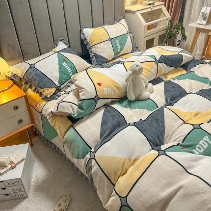 91家纺网 家纺一手货源 找家纺 （总）索飞特 2023新款牛奶绒夹棉绗缝床盖三件套四件套