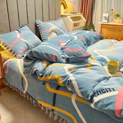 91家纺网 家纺一手货源 找家纺 （总）索飞特 2023新款牛奶绒夹棉绗缝床盖三件套四件套