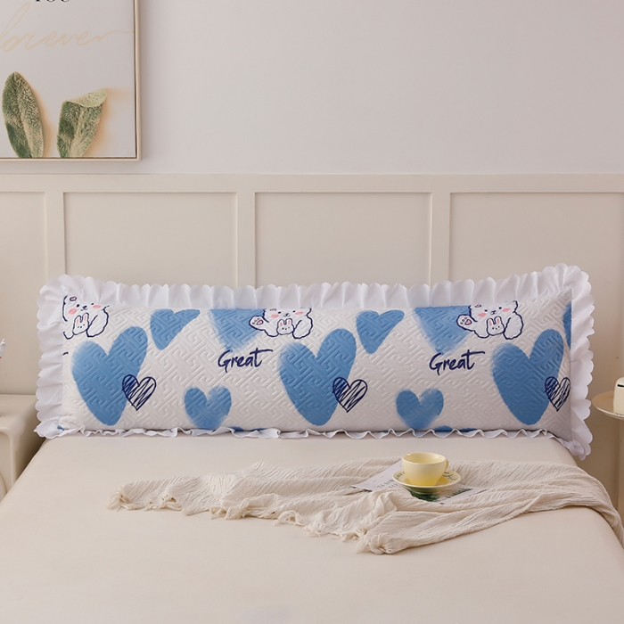 91家纺网 家纺一手货源 找家纺 艾兜坊 2023新款磨毛夹棉花边双人枕套 爱心熊