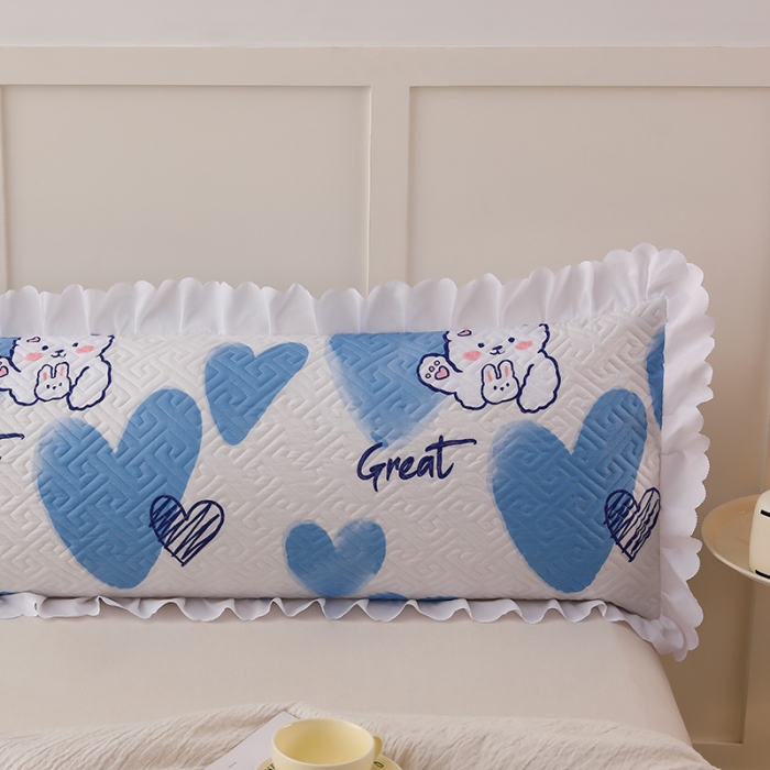 91家纺网 家纺一手货源 找家纺 艾兜坊 2023新款磨毛夹棉花边双人枕套 爱心熊