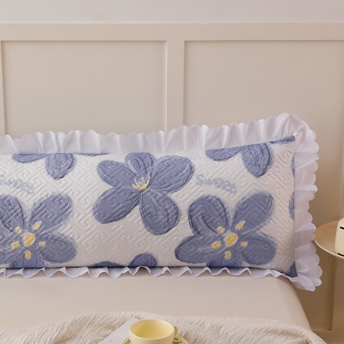 91家纺网 家纺一手货源 找家纺 艾兜坊 2023新款磨毛夹棉花边双人枕套 花卉-兰