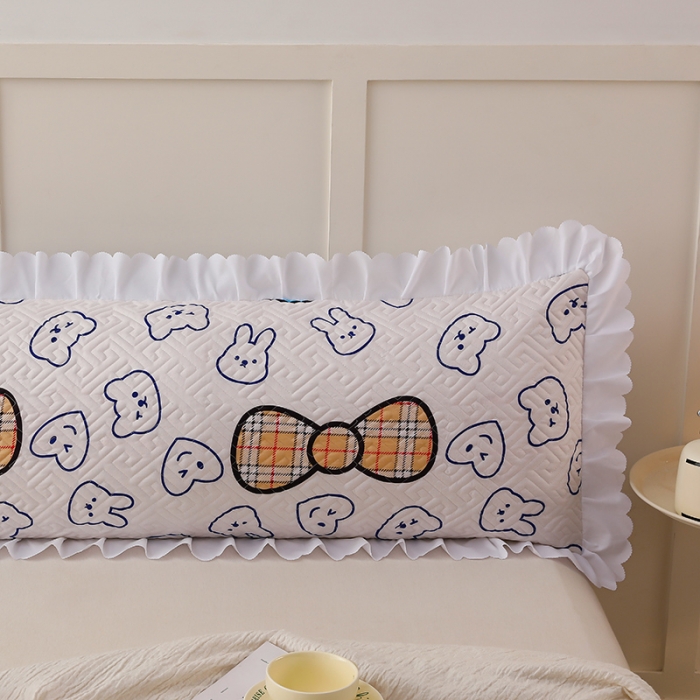 91家纺网 家纺一手货源 找家纺 艾兜坊 2023新款磨毛夹棉花边双人枕套 蝴蝶结