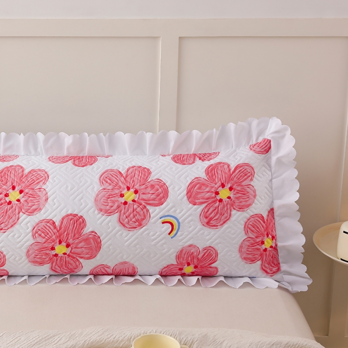 91家纺网 家纺一手货源 找家纺 艾兜坊 2023新款磨毛夹棉花边双人枕套 花卉-粉