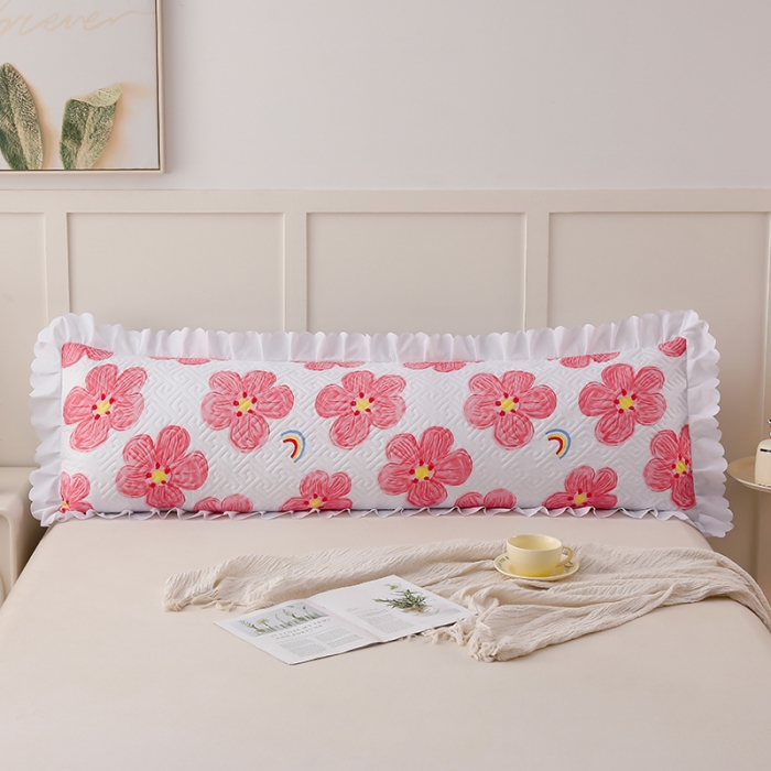 91家纺网 家纺一手货源 找家纺 艾兜坊 2023新款磨毛夹棉花边双人枕套 花卉-粉