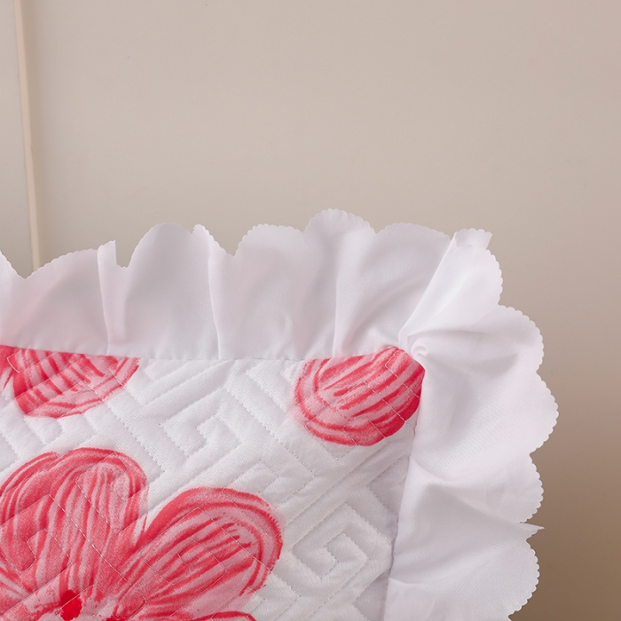 91家纺网 家纺一手货源 找家纺 艾兜坊 2023新款磨毛夹棉花边双人枕套 花卉-粉