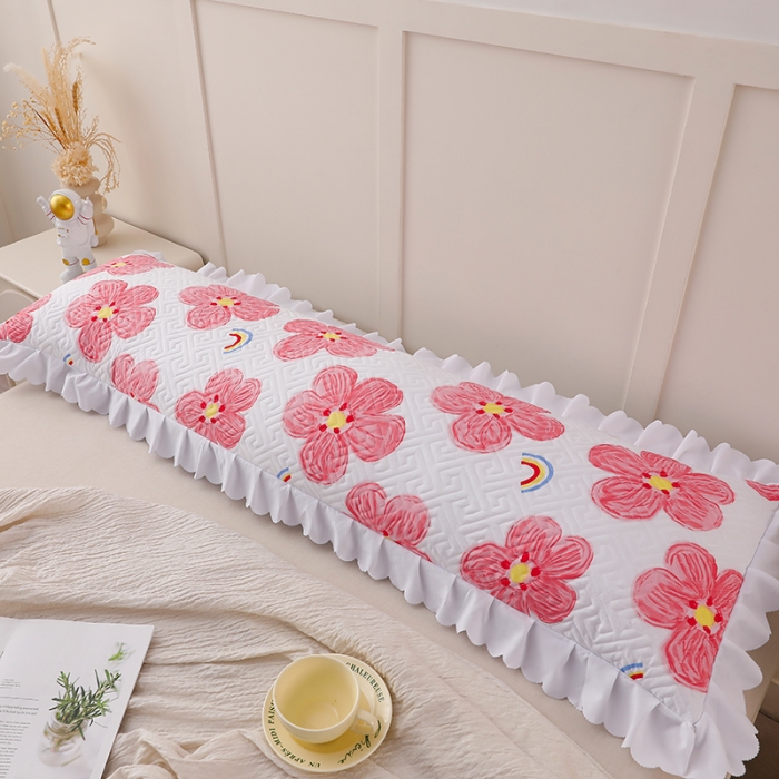 91家纺网 家纺一手货源 找家纺 艾兜坊 2023新款磨毛夹棉花边双人枕套 花卉-粉